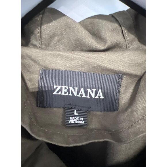 Zenana Drawstring Waist Military Hoodie Vest Womens Large Olive Utility Gorpcore - Picture 4 of 7